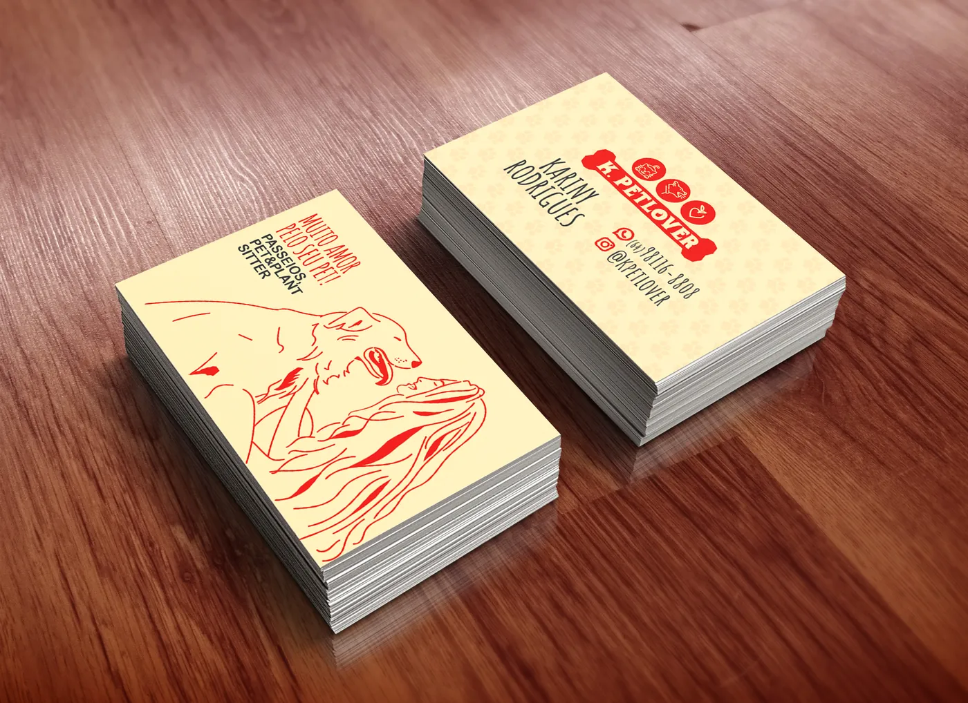 Cartões de visita creme com ilustração em linha vermelha
